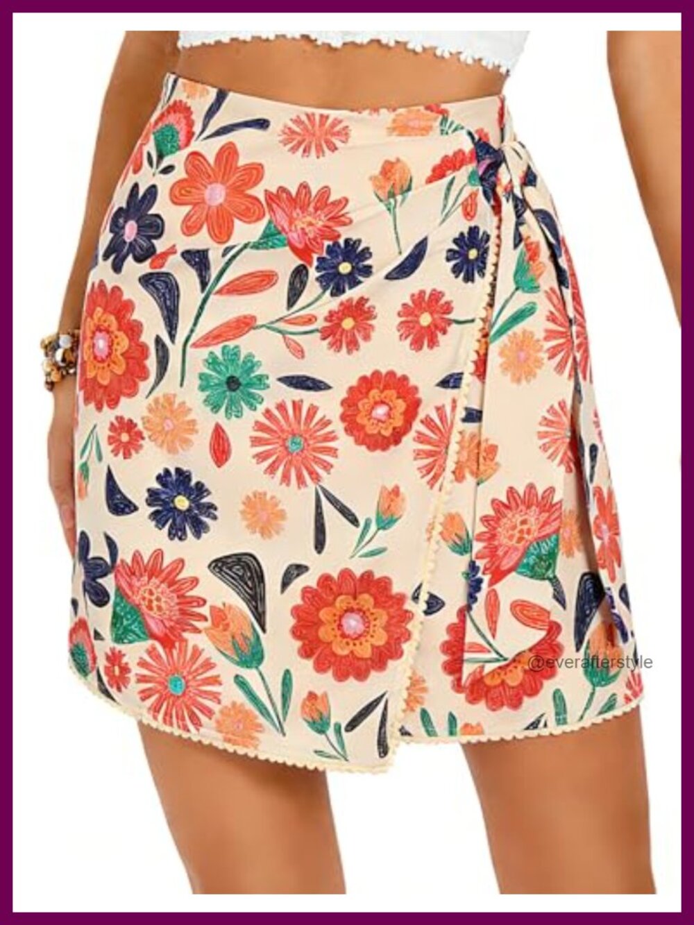 Women's Boho Mini Wrap Skirt with Built-in Shorts High Waisted Flowy Beach